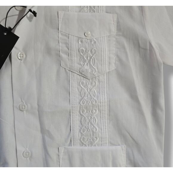 Omega Boys White Short Sleeve Guayabera Button Down Traditional Mexican Style - Picture 3 of 7